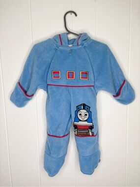 VINTAGE 2002 Thomas The Train One Piece Fleece Outfit Blue Y2K Baby 3-6 Months